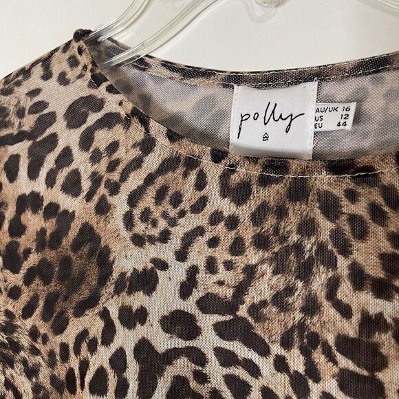 Princess Polly Cheetah leopard brown sheer long sleeve cinch side crop top - Picture 3 of 5